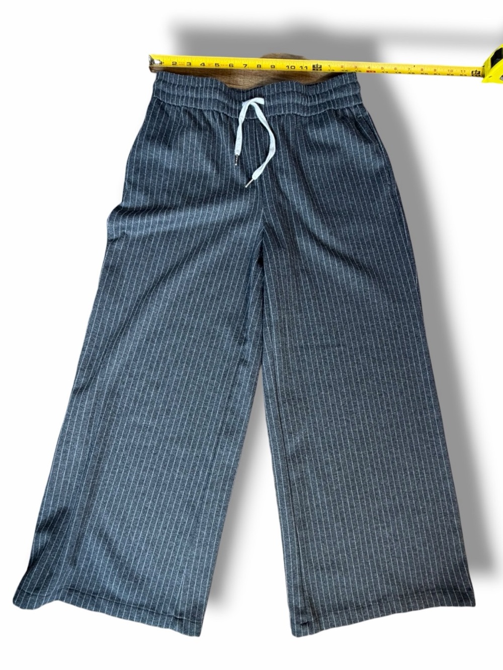 Wide-Leg Pinstripe Lounge Pants in Charcoal Gray Medium